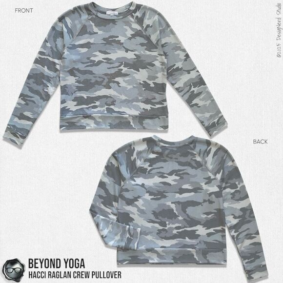 BEYOND YOGA HACCI FAVORITE RAGLAN CREWNECK SWEATSHIRT IN GRAY CAMO XS PULLOVER - Picture 13 of 13